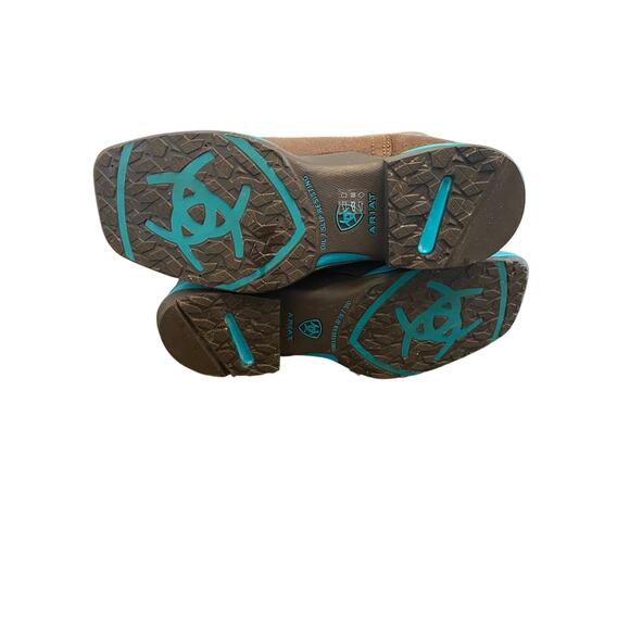 Ariat Women’s Anthem Square Toe Western Boots Java Brown Turquoise 8B w/ Box - Picture 4 of 8